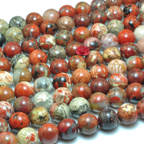 YesBeads Natural red brecciated jasper smooth round loose beads gemstone wholesale jewelry making 10mm 15"