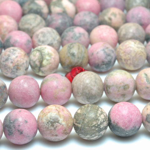 YesBeads Natural Pink Rhodonite matte round beads wholesale gemstone jewelry making 15"
