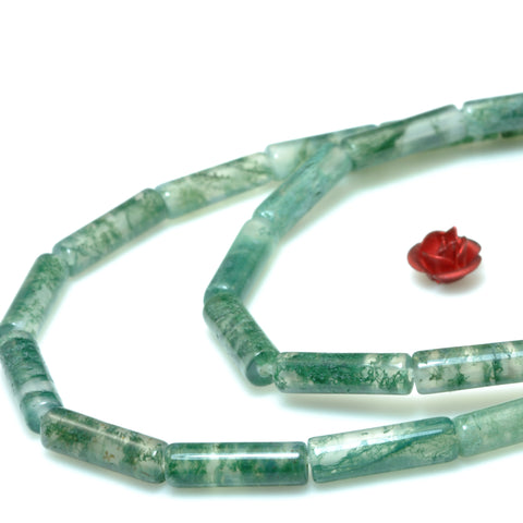 YesBeads Natural Green Moss Agate AA grade smooth tube cylinder beads gemstone wholesale jewelry making 15"