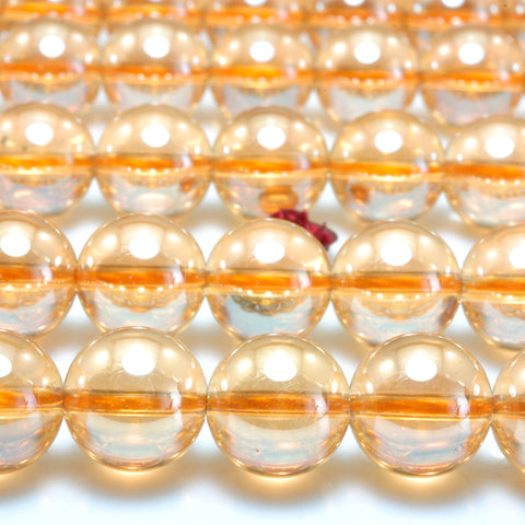 YesBeads Titanium Orange Rock Crystal smooth round loose beads gemstone wholesale jewelry making 15"