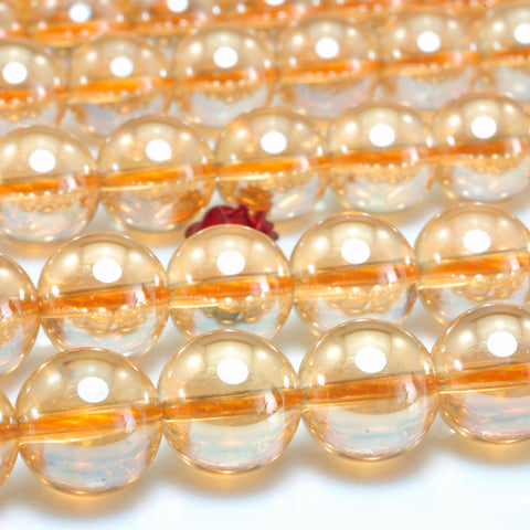 YesBeads Titanium Orange Rock Crystal smooth round loose beads gemstone wholesale jewelry making 15"