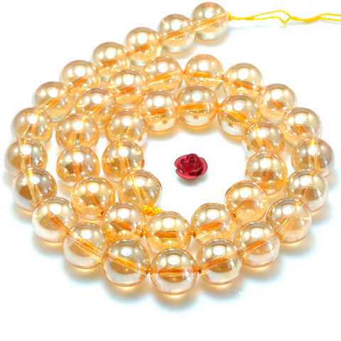 YesBeads Titanium Orange Rock Crystal smooth round loose beads gemstone wholesale jewelry making 15"