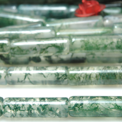 YesBeads Natural Green Moss Agate AA grade smooth tube cylinder beads gemstone wholesale jewelry making 15"