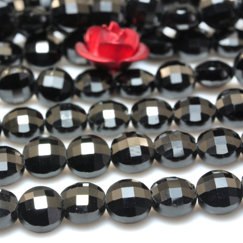 YesBeads Natural Black Spinel gemstone micro faceted loose coin beads wholesale jewelry making supplies 15"