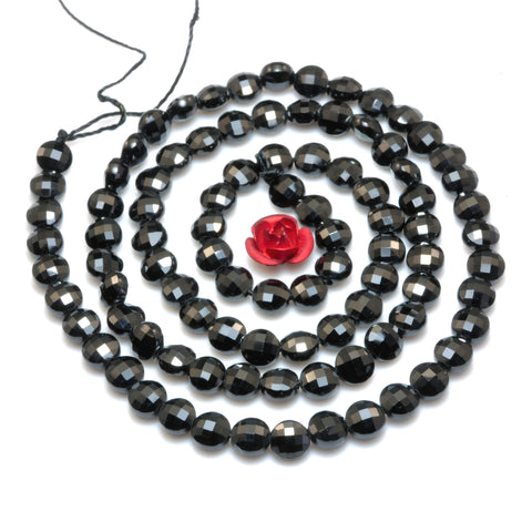 YesBeads Natural Black Spinel gemstone micro faceted loose coin beads wholesale jewelry making supplies 15"