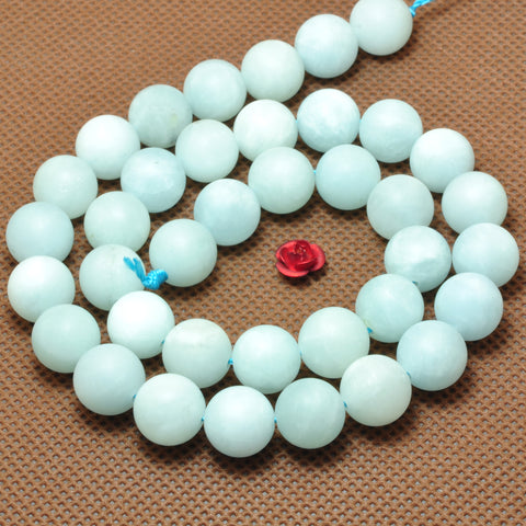 YesBeads natural blue Aquamarine matte loose round beads wholesale gemstone jewelry making 15'' full strand
