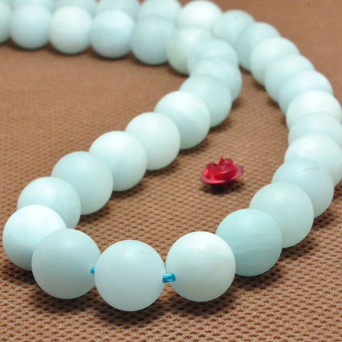 YesBeads natural blue Aquamarine matte loose round beads wholesale gemstone jewelry making 15'' full strand