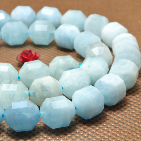 YesBeads Natural Blue Aquamarine faceted double terminated point beads wholesale gemstone jewelry making 15"