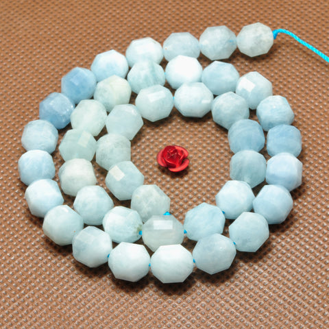 YesBeads Natural Blue Aquamarine faceted double terminated point beads wholesale gemstone jewelry making 15"