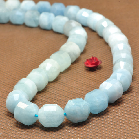 YesBeads Natural Blue Aquamarine faceted double terminated point beads wholesale gemstone jewelry making 15"