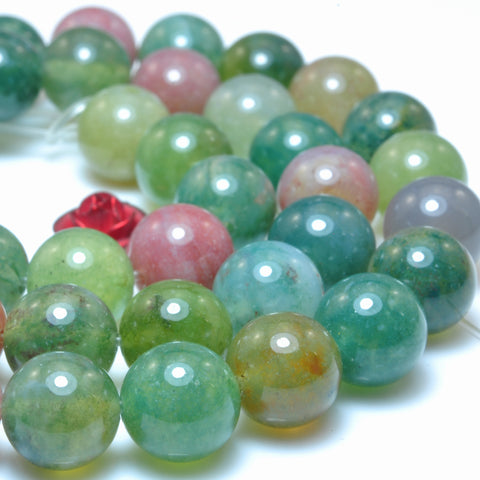 YesBeads Natural Green Red Moss Agate smooth round loose beads gemstone jewelry making 15"