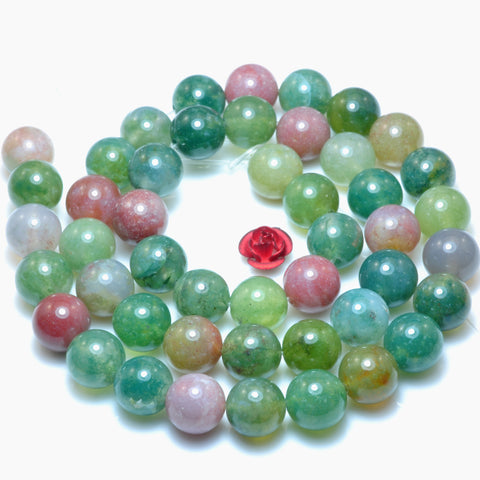 YesBeads Natural Green Red Moss Agate smooth round loose beads gemstone jewelry making 15"