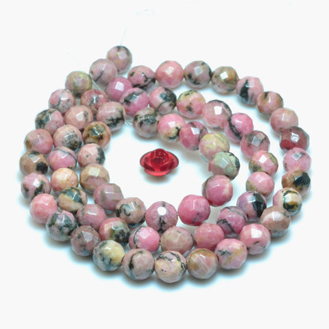 YesBeads Natural Black Banded Rhodonite faceted round beads wholesale gemstone jewelry making 15"