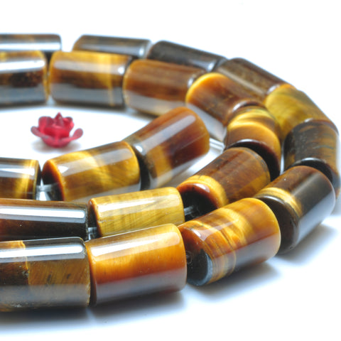 Natural Yellow Tiger Eye smooth tube cylinder beads wholesale loose gemstone jewelry making 12mm
