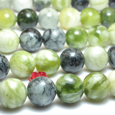 Nautral Green Flower Jade smooth round loose beads gemstone wholesale jewelry making