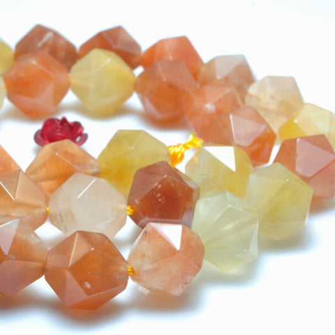 Natural Red Rutilated Quartz faceted star cut beads red rabbit hair crystal wholesale gemstone jewelry making 15''