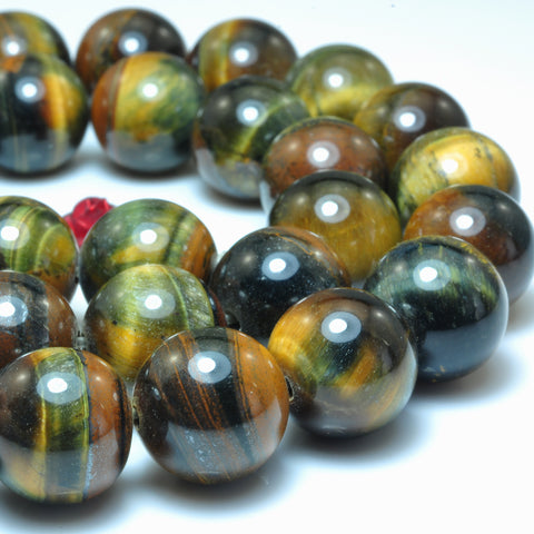 YesBeads natural golden blue Tiger Eye stone smooth round loose beads wholesale gemstone jewelry making 12mm 15"