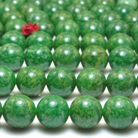 YesBeads Natural African green jade smooth round loose beads wholesale gemstone jewelry making 15"