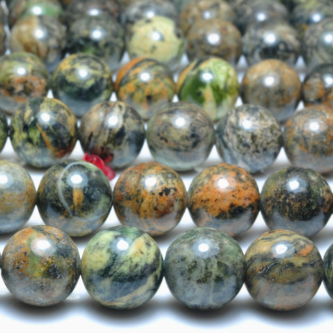 YesBeads natural orange green Dendritic Jade smooth round loose beads wholesale gemstone jewelry making 10mm 15"