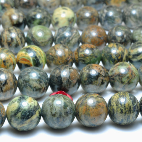 YesBeads natural orange green Dendritic Jade smooth round loose beads wholesale gemstone jewelry making 10mm 15"