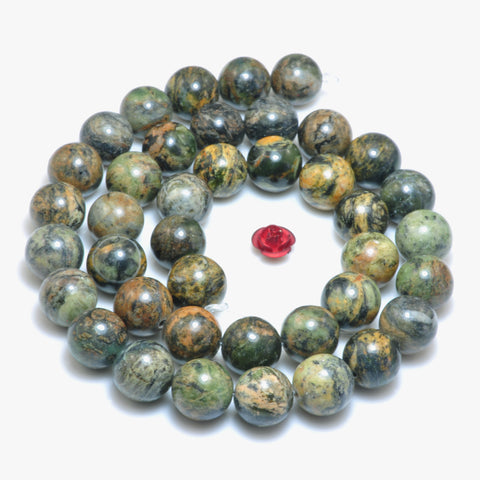 YesBeads natural orange green Dendritic Jade smooth round loose beads wholesale gemstone jewelry making 10mm 15"