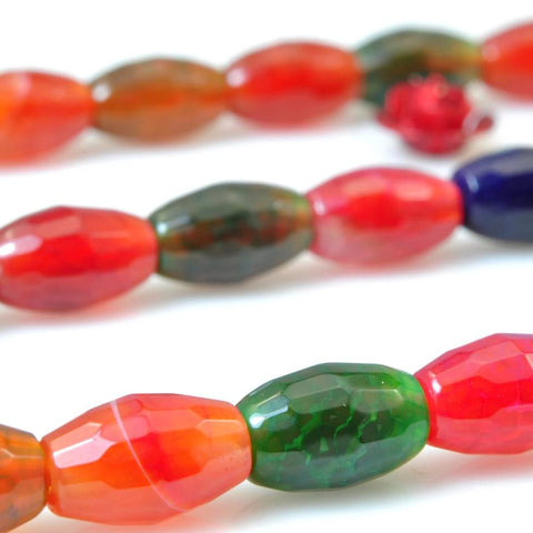 39 pcs of Rainbow Agate faceted rice beads in 6mm width X 9mm length