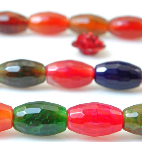 39 pcs of Rainbow Agate faceted rice beads in 6mm width X 9mm length