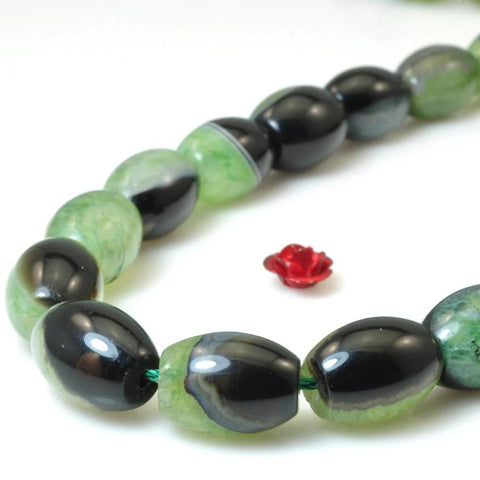 YesBeads Green Agate smooth rice beads wholesale gemstone jewelry making 15"