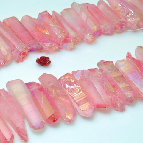 YesBeads 15 inches Matte Titanium Coated Mystic Drilled Crystal Rough Dagger spike tower beads,Red Color (New)