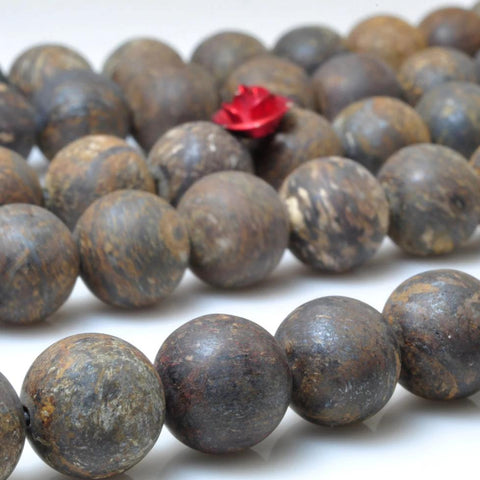 37 pcs of Gold copper stone matte round beads in 10mm