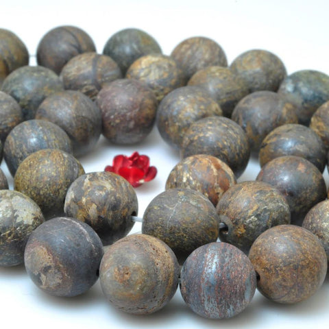 37 pcs of Gold copper stone matte round beads in 10mm