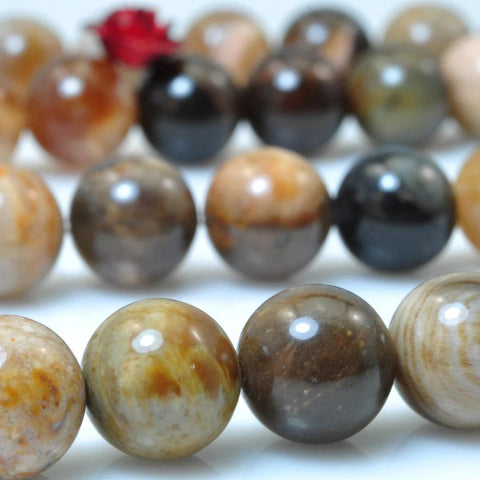 Natural Petrified Wood Jasper smooth round loose beads wholesale gemstone for jewelry making 4 6 8 10mm