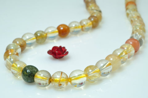 62 pcs of Natural Miscellaneous Rutilated Quartz smooth round stone beads in 6mm