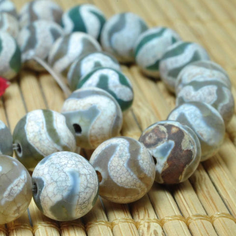 YesBeads Tibetan Agate Dzi agate wave matte round loose beads wholesale gemstone jewelry