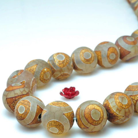 32 pcs of Brown Retro Tibetan Agate three-eyes matte round beads in 12mm