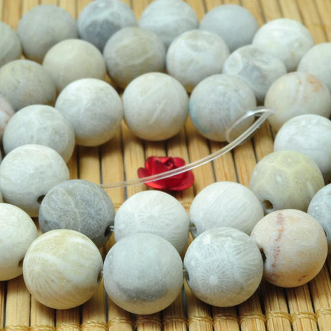 37 pcs of Coral fossil matte round beads in 10mm