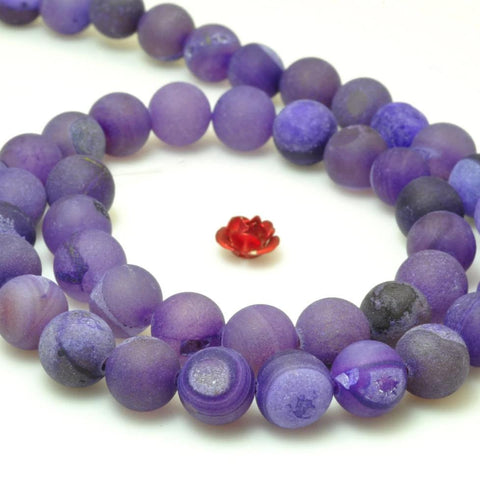 YesBeads Purple Druzy Agate matte round loose beads wholesale gemstone jewelry 15"
