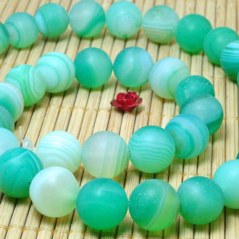 YesBeads Green Banded Agate matte round beads wholesale gemstone jewelry 15"
