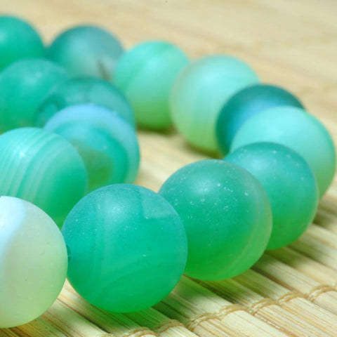 YesBeads Green Banded Agate matte round beads wholesale gemstone jewelry 15"