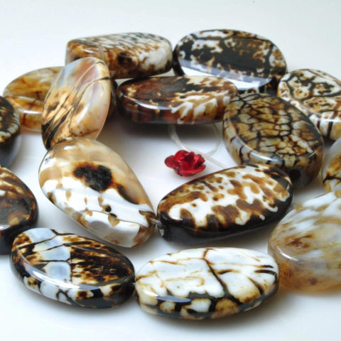 YesBeads 15 pcs of Retro Fire Agate smooth oval beads in 16-18 wide X 23-25mm length