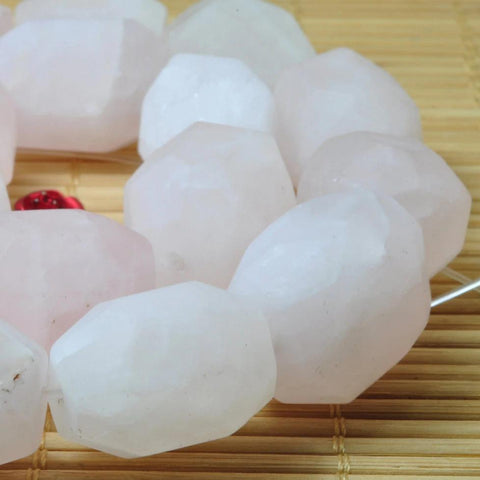 YesBeads 15 inches Natural Rose Quartz matte and faceted Nugget Chunks beads in in 14-16mm wide X 18-20mm length