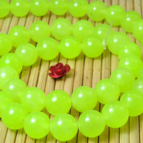 YesBeads Green Jade smooth round loose beads wholesale gemstone jewelry fluorescent green 15"