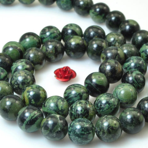 YesBeads Natural Kambaba Jasper green gemstone smooth round beads wholesale 15"
