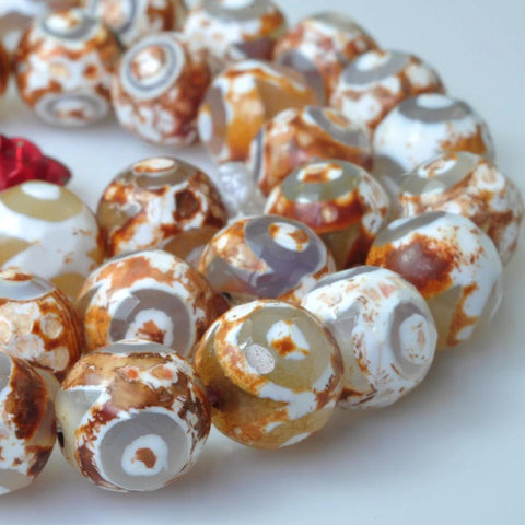 47 pcs of Green Retro Tibetan Agate three-eyes faceted beads round beads in 8mm