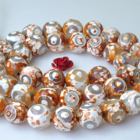 47 pcs of Green Retro Tibetan Agate three-eyes faceted beads round beads in 8mm