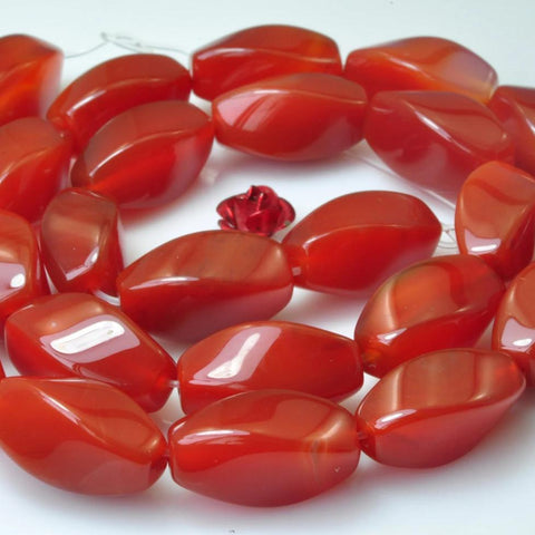 23 pcs of Natural Carnelian smooth twist beads in 8 x16mm