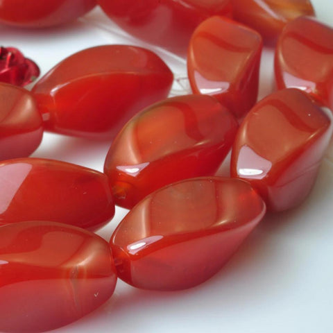 23 pcs of Natural Carnelian smooth twist beads in 8 x16mm