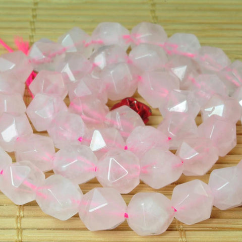 YesBeads Natural Rose Quartz star cut faceted nugget beads wholesale gemstone jewelry making 15"