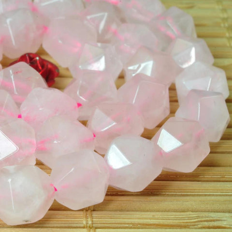 YesBeads Natural Rose Quartz star cut faceted nugget beads wholesale gemstone jewelry making 15"