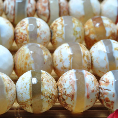 32 pcs of Retro Agate OneLine faceted round beads in 12mm